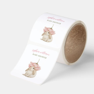 Watercolor Bunny Baby Shower Invitation Square Sticker