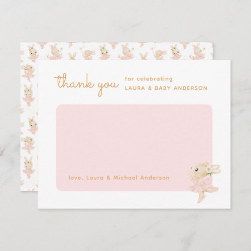 Watercolor Bunny Ballerina Baby Shower Thank You Card
