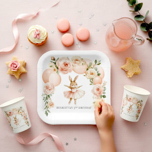 Watercolor Bunny Ballerina Birthday Plates