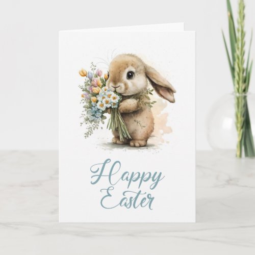 Watercolor Bunny Bouquet Photo Happy Easter Card