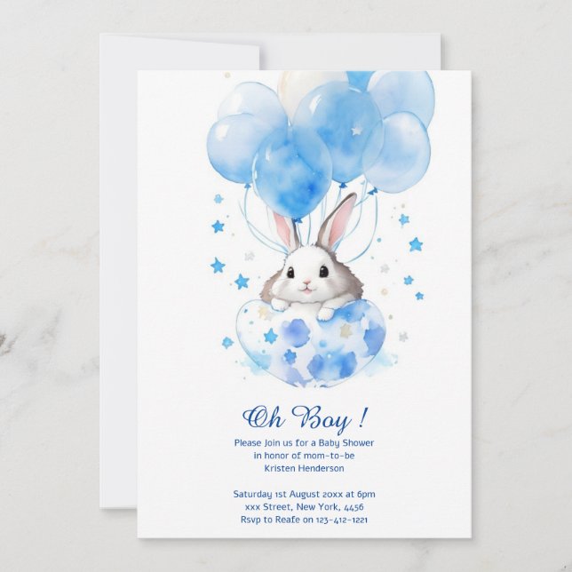 Watercolor Bunny Boy Baby Shower Invitation (Front)