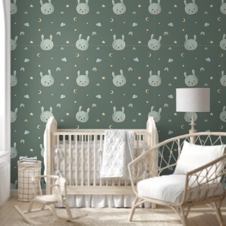 Watercolor Bunny Clouds Rainbow Dreamy Nursery 