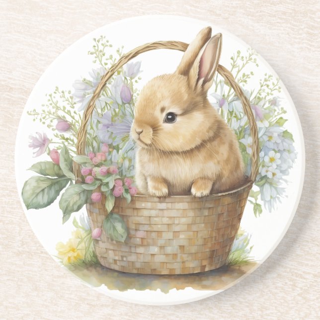 Watercolor Bunny  Coaster (Front)