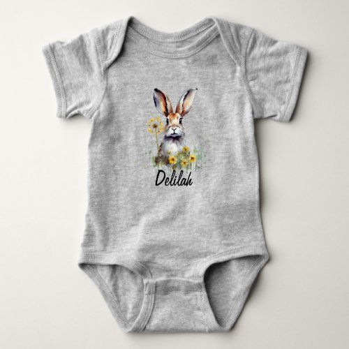 Watercolor Bunny Dandelion Baby Jersey Bodysuit