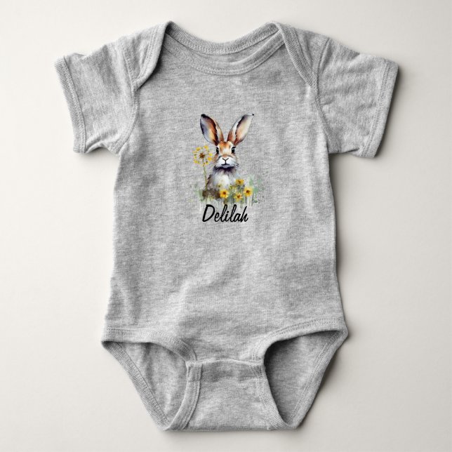 Watercolor Bunny Dandelion Baby Jersey Bodysuit (Front)