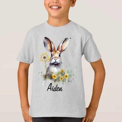 Watercolor Bunny Dandelion Kids Basic T_Shirt