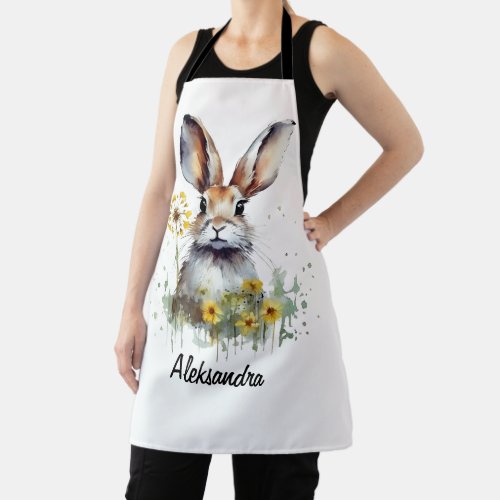 Watercolor Bunny Dandelion Personalized Apron