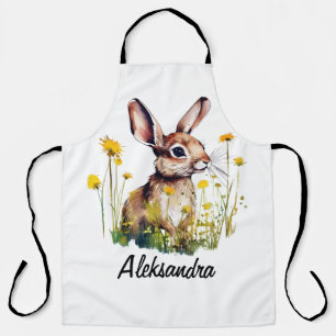 Watercolor Bunny Dandelion Personalized Apron