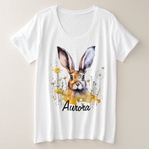 Watercolor Bunny Dandelion Plus_Size T_Shirt