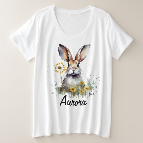Watercolor Bunny Dandelion Plus_Size T_Shirt