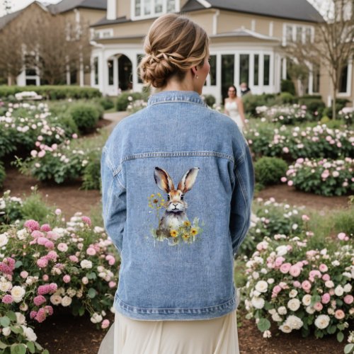 Watercolor Bunny Dandelion Womens Denim Jacket