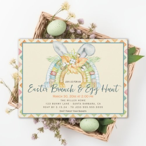 Watercolor Bunny Ears Boho Rainbow Easter Brunch Invitation