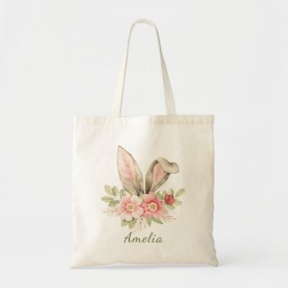 Watercolor Bunny Ears Spring Floral Easter