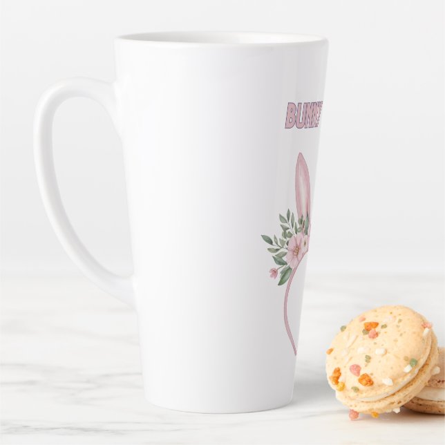Watercolor Bunny Ears with Flowers Latte Mug (In Situ)