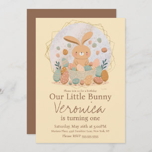 Watercolor Bunny Easter Basket Eggs Birthday Party Invitation