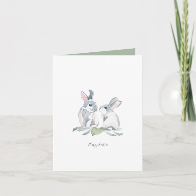 Watercolor Bunny Easter Birthday Card (Front)