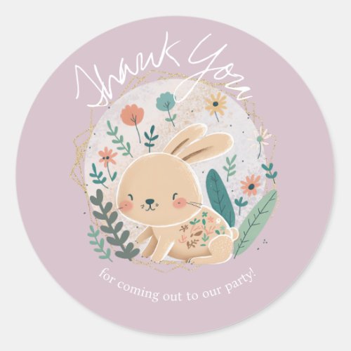 Watercolor Bunny Easter Birthday Cute Thank You  Classic Round Sticker