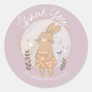Watercolor Bunny Easter Birthday Thank You Pastel Classic Round Sticker