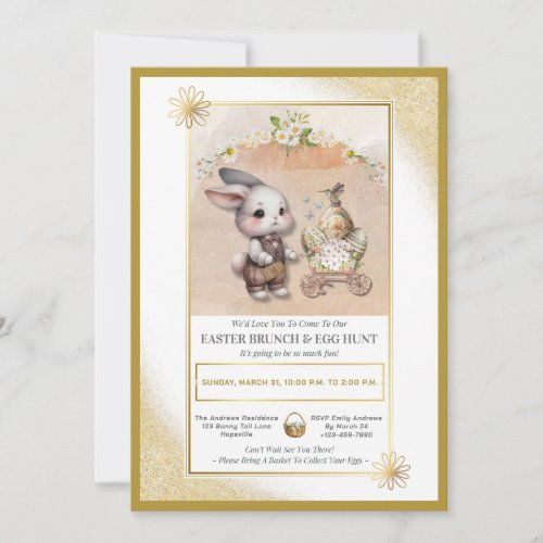 Watercolor Bunny Easter Brunch  Egg Hunt Floral   Invitation