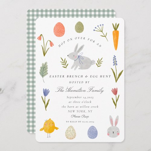 Watercolor Bunny Easter Brunch  Egg Hunt  Invitation