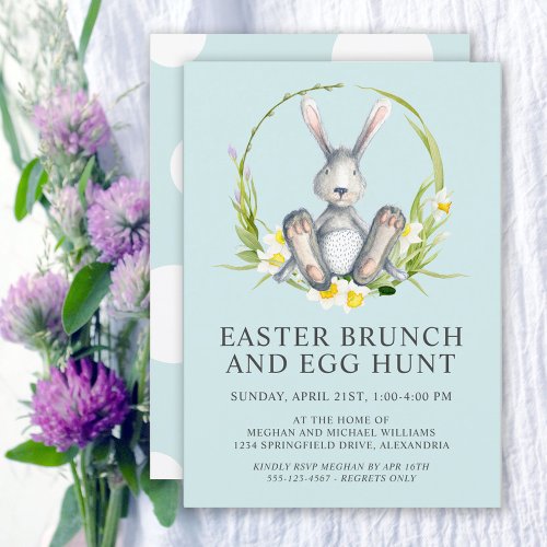 Watercolor Bunny Easter Brunch Egg Hunt Invitation