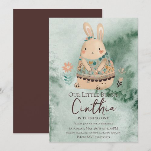 Watercolor Bunny Easter Pastel Boho Birthday  Invi