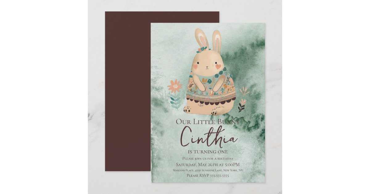 Watercolor Bunny Easter Pastel Boho Birthday Invi Invitation | Zazzle