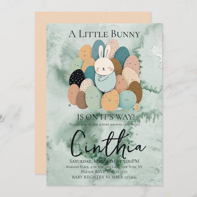 Watercolor Bunny Easter Pastel Egg Baby Shower Invitation (Front/Back)