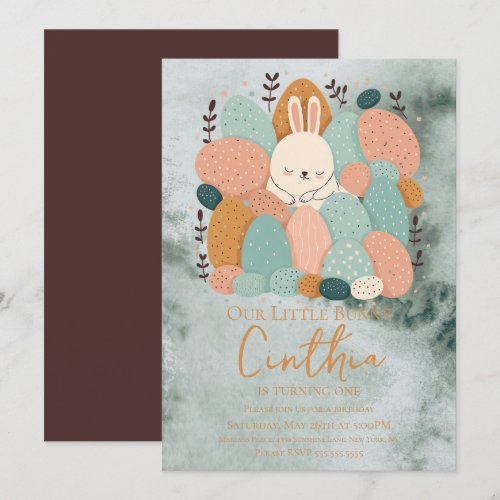 Watercolor Bunny Easter Pastel Green Birthday Invi