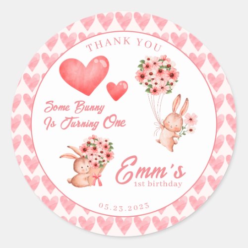 Watercolor bunny Easter pink roses and Heart  Classic Round Sticker