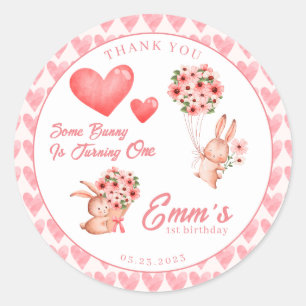 Watercolor bunny Easter pink roses and Heart Classic Round Sticker
