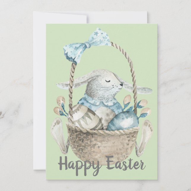 Watercolor Bunny & Egg Basket Easter Holiday Card (Front)