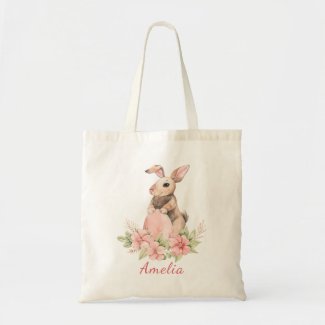 Watercolor Bunny Egg Spring Floral Easter Tote Bag