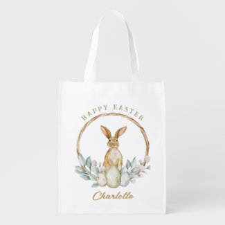 Watercolor Bunny Floral Easter Wreath Egg Hunt