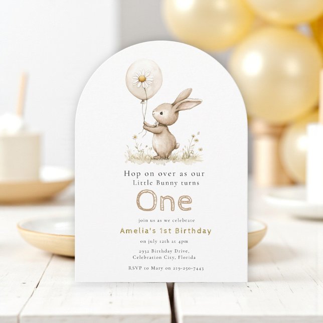 Watercolor Bunny Floral First Birthday Invitation (Creator Uploaded)