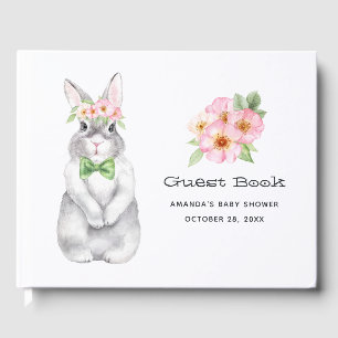 Watercolor Bunny Floral Girl Baby Shower Guest Book