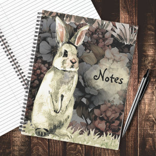 Watercolor bunny floral journal, vintage rabbit notebook