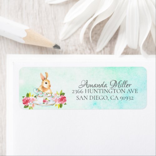 Watercolor Bunny Floral Tea Baby Shower Label