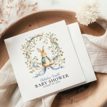 Watercolor Bunny Floral Wreath Ribbon Baby Shower