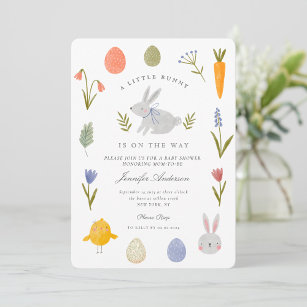Watercolor Bunny Flower Little Bunny Baby Shower Invitation