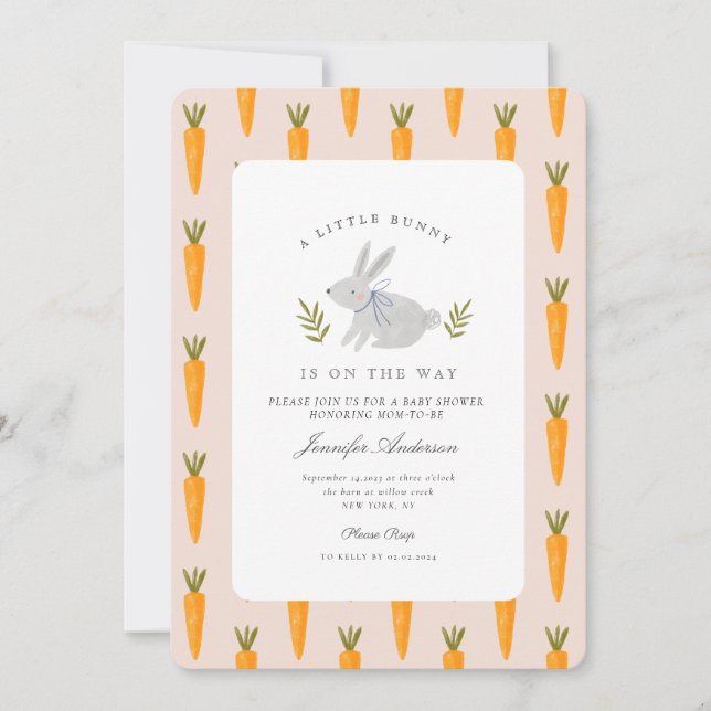 Watercolor Bunny Flower Little Bunny Baby Shower Invitation (Front)