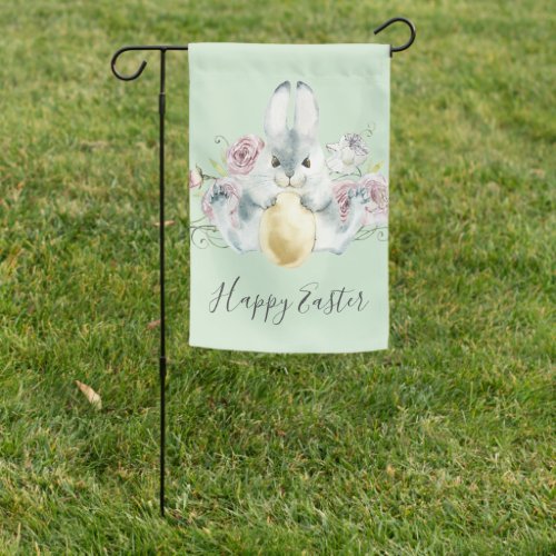 Watercolor Bunny  Flowers Easter Garden Flag