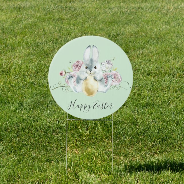 Watercolor Bunny & Flowers Easter Sign (Insitu)