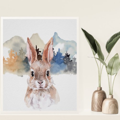 Watercolor Bunny Forest Nursery Child Woodland Poster