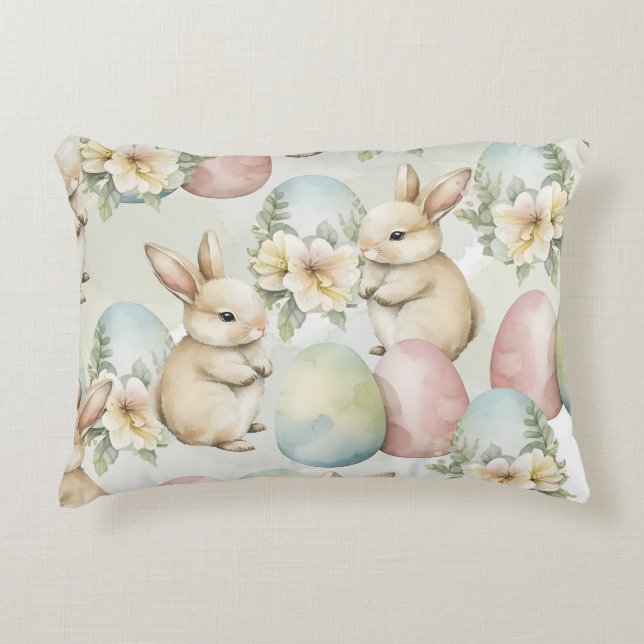 Watercolor Bunny Garden Accent Pillow (Front)