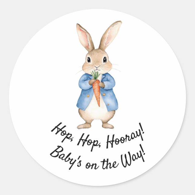 Watercolor Bunny Garden Party Baby Shower Classic Round Sticker (Front)