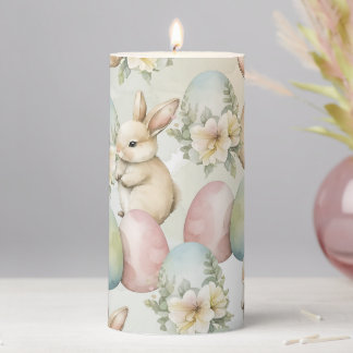 Watercolor Bunny Garden Pillar Candle