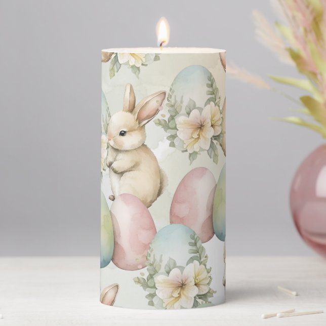 Watercolor Bunny Garden Pillar Candle (In Situ)