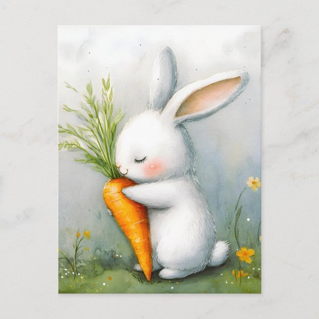 Watercolor Bunny Happy Harvest Holiday Postcard (Front)