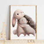 Watercolor Bunny Hedgehog Hugs | Bunny Wall Print at Zazzle